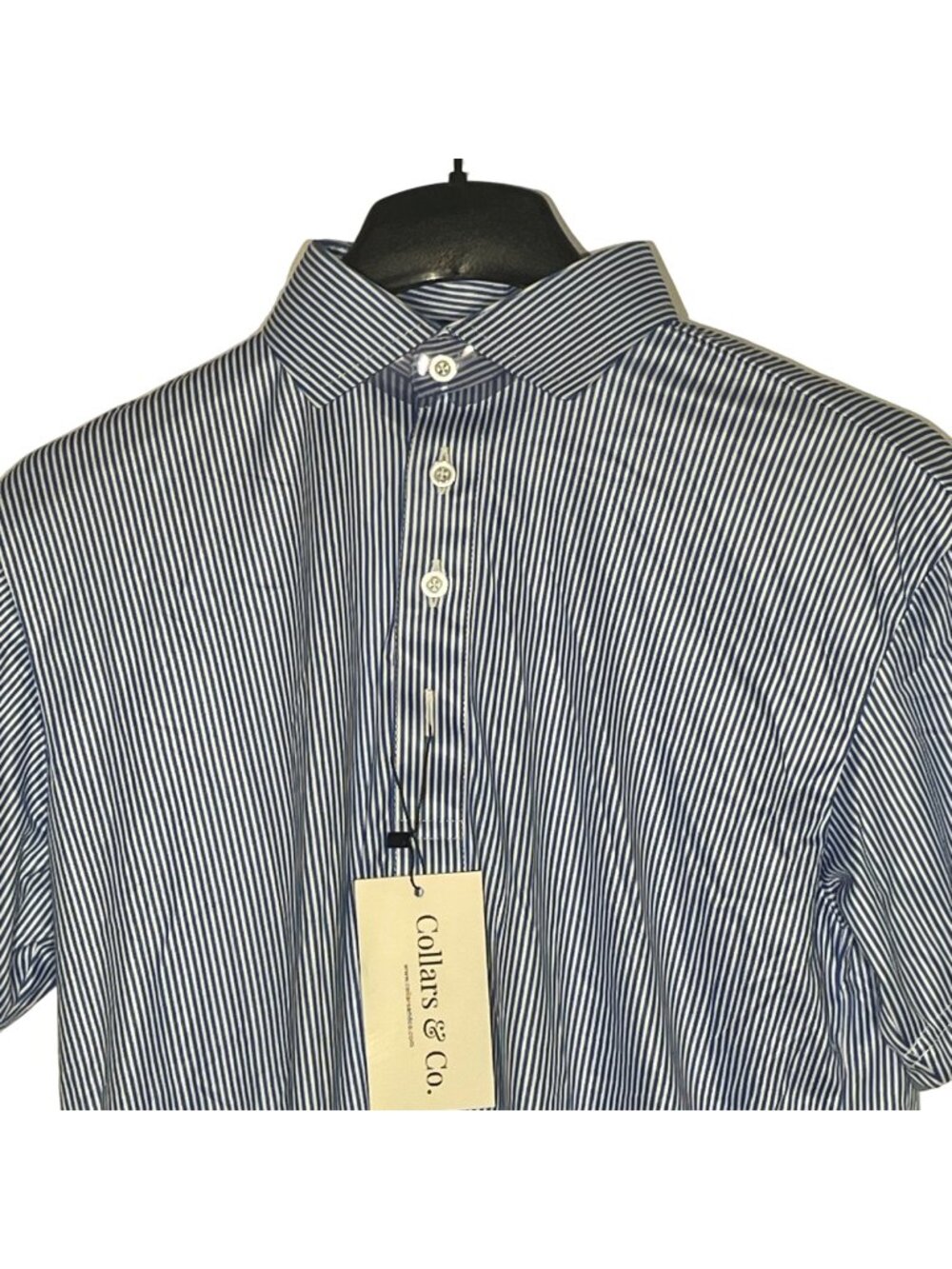 Collars & Co. Semi-Spread Collar Polo Regent Vertical Stripe Sz SM Blue